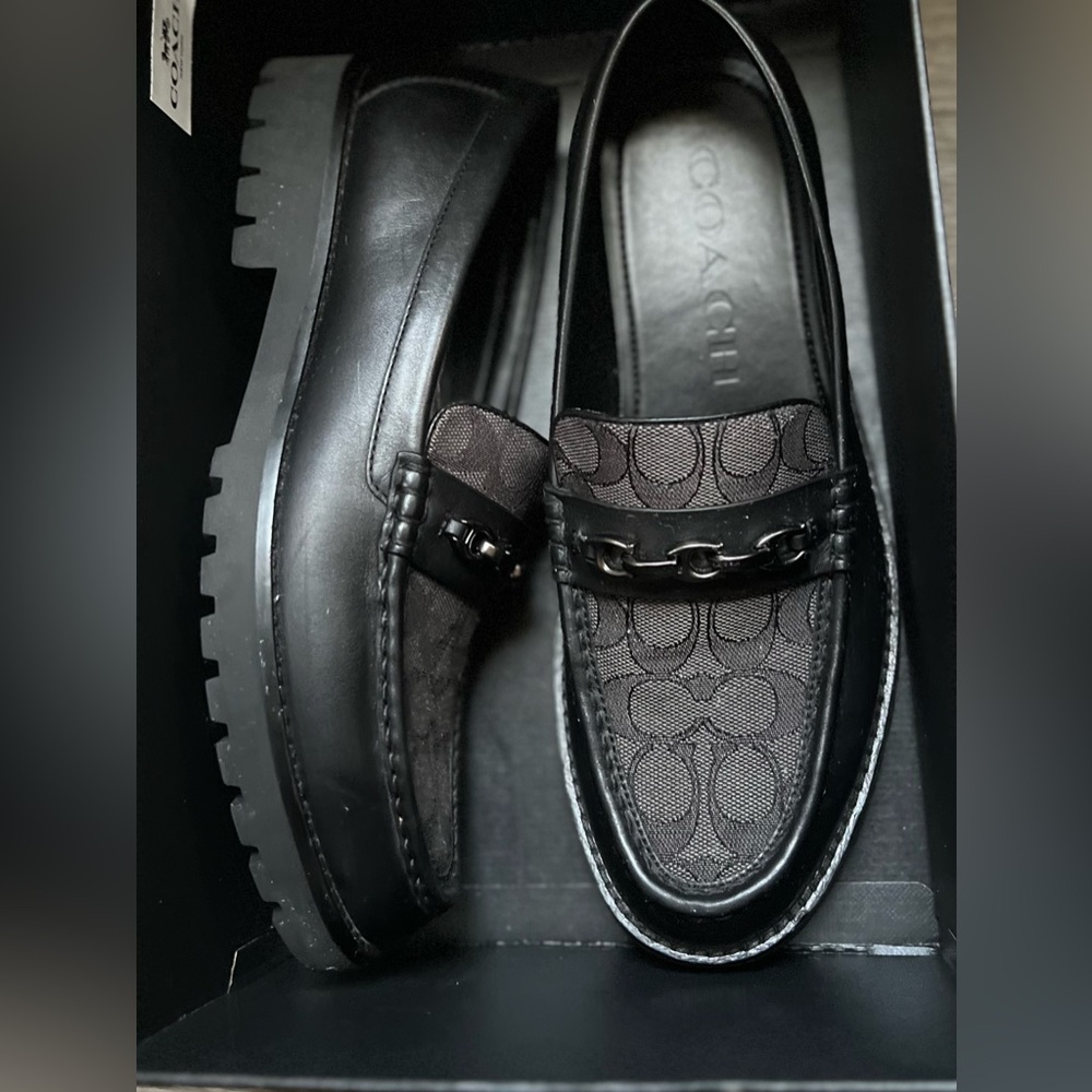 Coach Black Loafers with Chain Detail